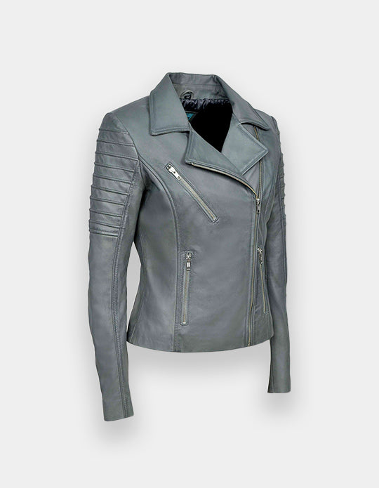 Women's Leather Jacket, New women's Grey leather jacket made of 100% Original lambskin leather